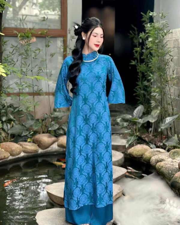 Cho Thuê Áo Dài Cổ Trụ Đồng Tiền Xanh Cổ Vịt (Có Bigsize)