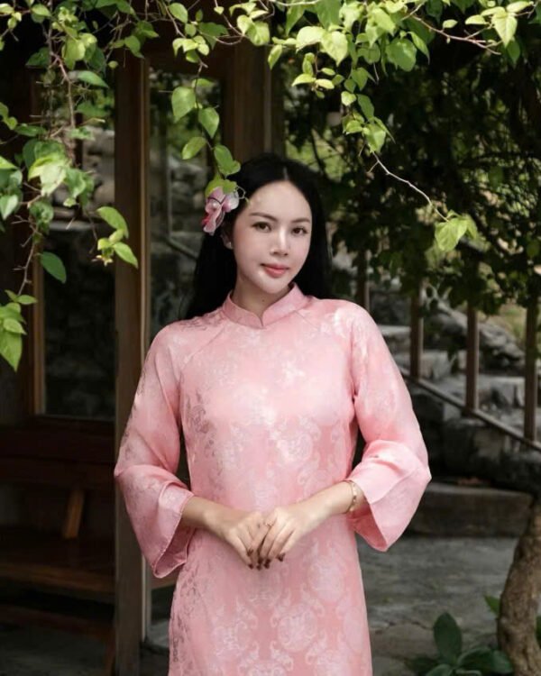 Cho Thuê Áo Dài Cổ Trụ Đồng Tiền Hồng (Có Bigsize)