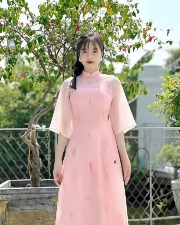 Cho Thuê Áo Dài Ba Nơ Thêu Tulip Hồng (Có Bigsize)