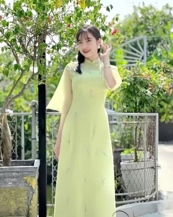 Cho Thuê Áo Dài Ba Nơ Thêu Tulip Xanh (Có Bigsize)