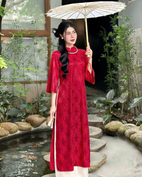 Cho Thuê Áo Dài Cổ Trụ Đồng Tiền Đỏ (Có Bigsize)