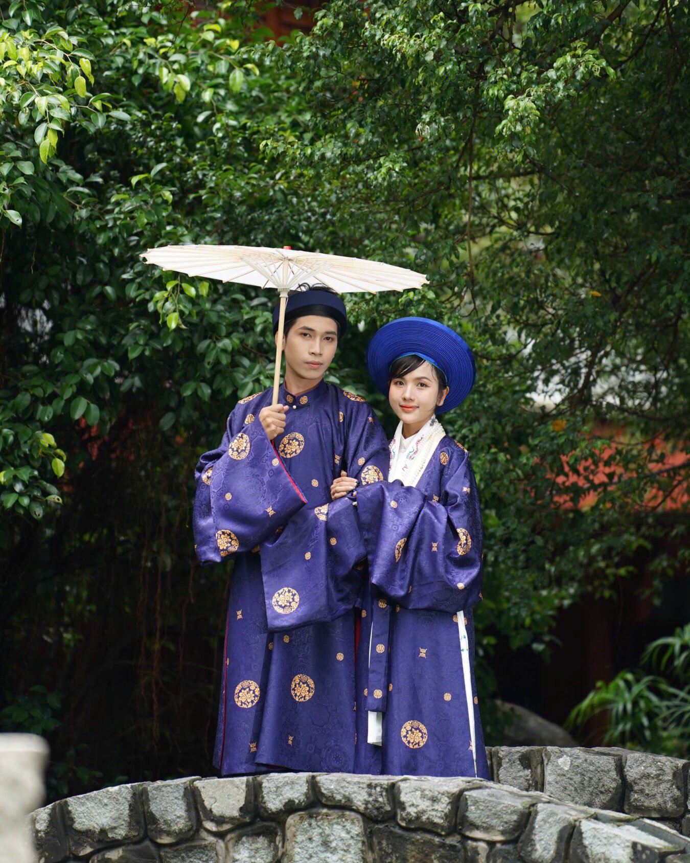 Cho Thuê Nhật Bình Couple Gấm Hoạ Tiết Xanh Dương (Kèm Mấn - Có Bigsize)