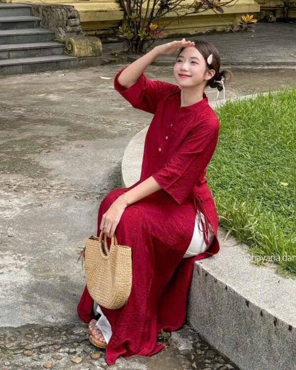 Cho Thuê Áo Dài Tứ Thân Cúc Gỗ Havana Đỏ