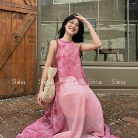 Cho Thuê Set Yếm Hồng Họa Tiết Viền Cổ Hồng Shina