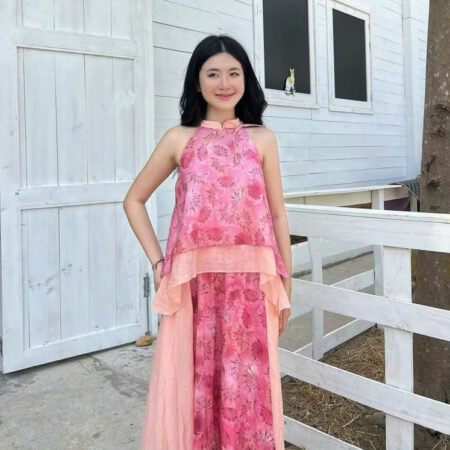 Cho Thuê Set Yếm Hồng Họa Tiết Viền Cổ Cam Shina