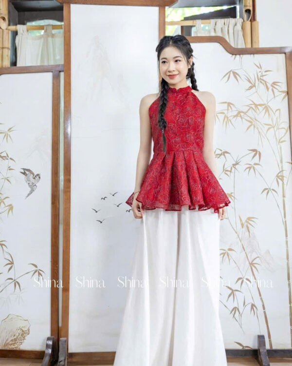 Cho Thuê Set Yếm Bo Eo Hoa Hồng Shina Đỏ