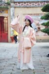 Cho Thuê Nhật Bình Nữ Hoạ Tiết Gấm Hồng Nhạt (Kèm Mấn - Có Bigsize)
