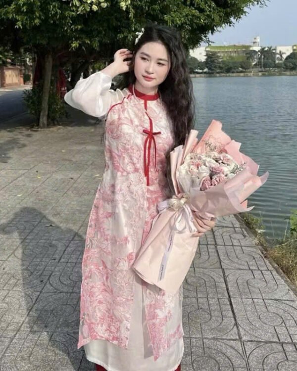 Cho Thuê Áo Dài Xẻ Tà Nơ Hải Đường Hồng (Có Bigsize)