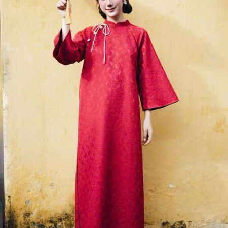 Cho Thuê Áo Dài Hoa Nổi Cột Nơ Đỏ