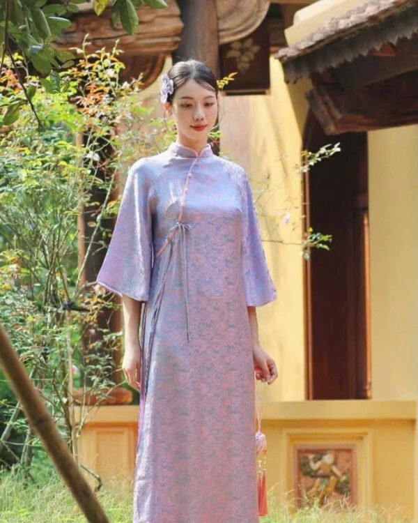 Cho Thuê Áo Dài Cổ Tàu Thắt Nơ Tím (Có Bigsize)