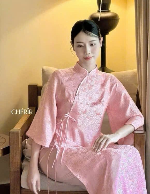 Cho Thuê Áo Dài Cổ Tàu Thắt Nơ Hồng (Có Bigsize)