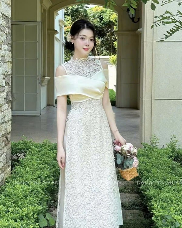 Cho Thuê Áo Dài Ren Cách Tân GIIAN Kem
