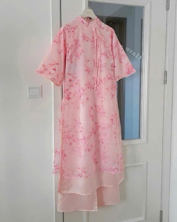 Cho Thuê Áo Dài Mẫn Kỳ Thêu Bướm Chuồn Chuồn Nổi Hồng
