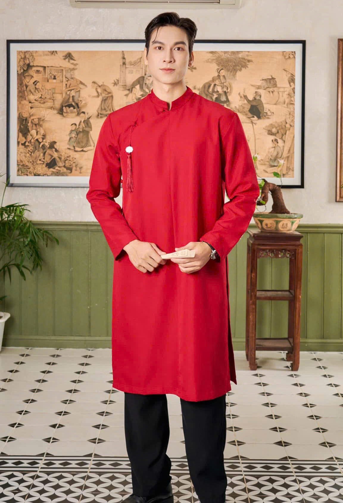 Cho Thuê Áo Dài Nam Ngũ Thân Đỏ MR TWINS
