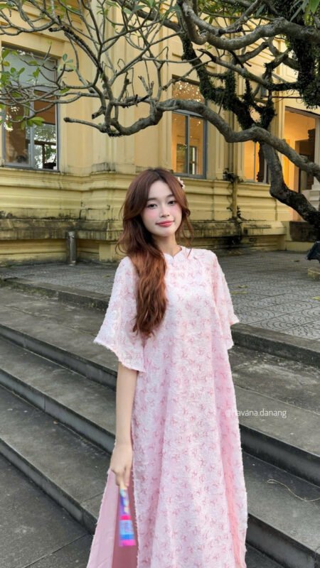 Cho Thuê Áo Dài Khảm Lông Hoa Hồng HVN ( Có Bigsize )