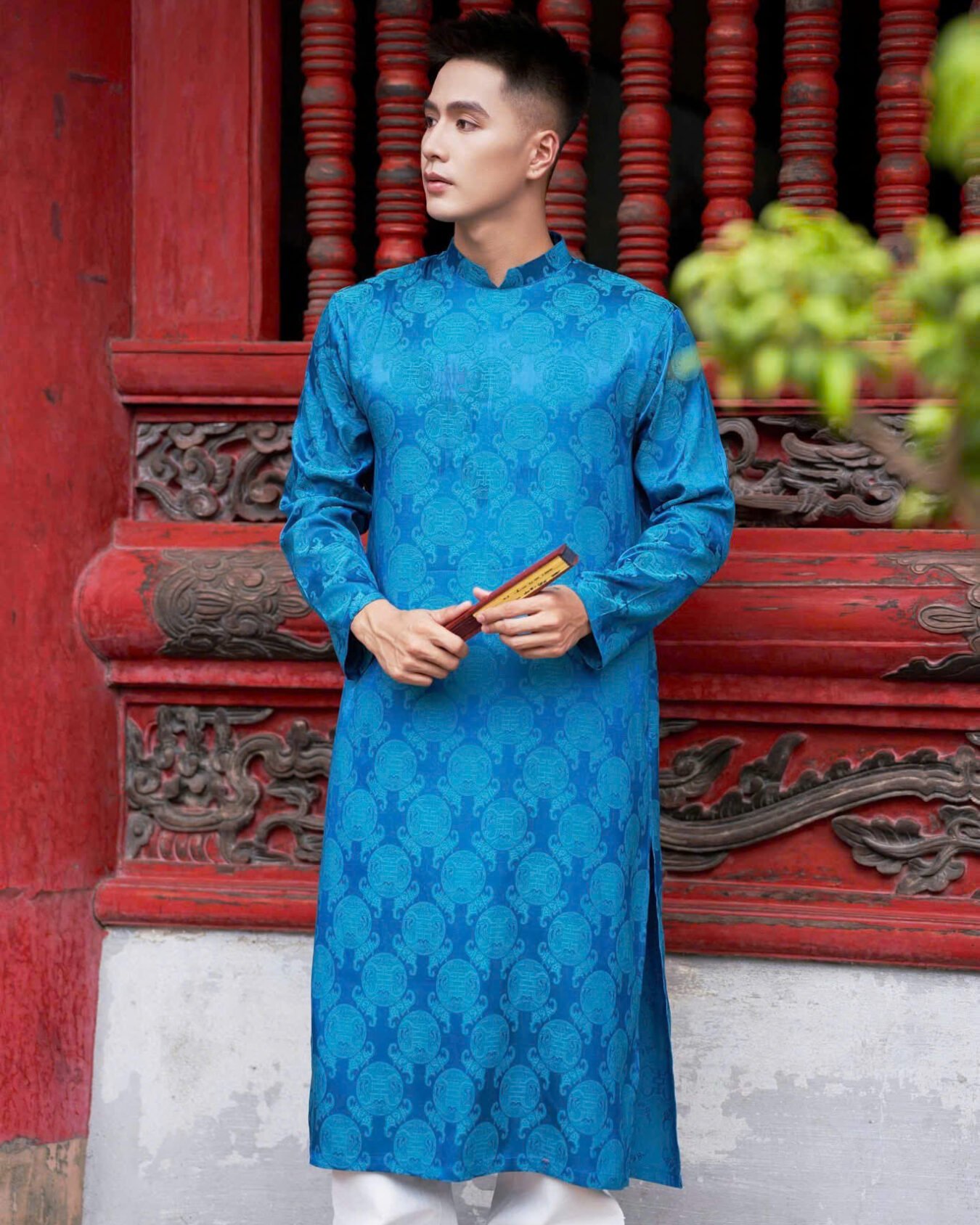Cho Thuê Áo Dài Nam Đồng Tiền Xanh Dương