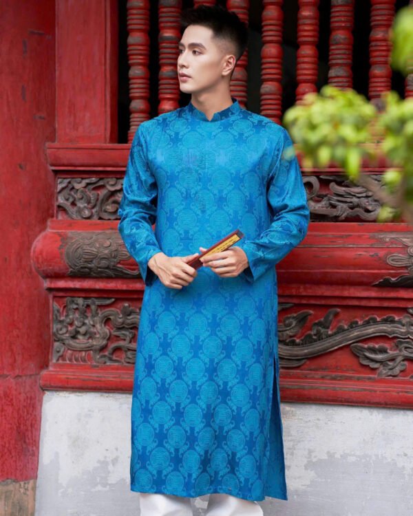 Cho Thuê Áo Dài Nam Đồng Tiền Xanh Dương