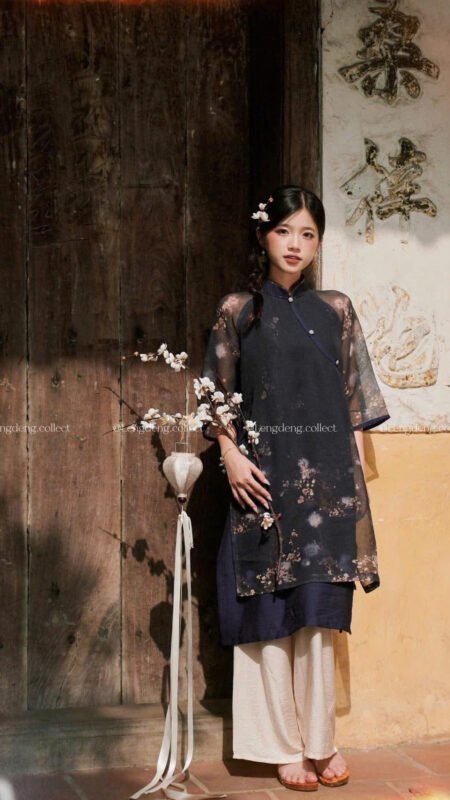 Cho Thuê Áo Dài Lengdeng Sơn Mài Xanh Đen