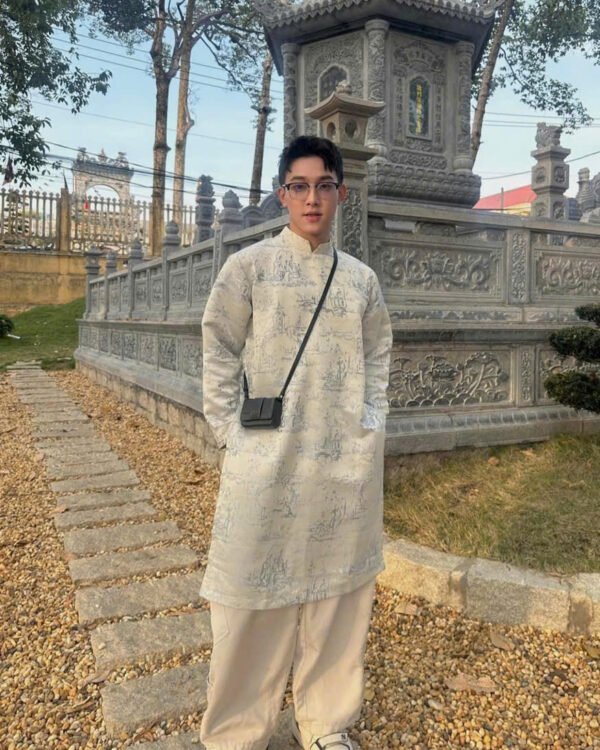 Cho Thuê Áo Dài Nam Vân Loang Xanh OAO ( CÓ BIGSIZE )