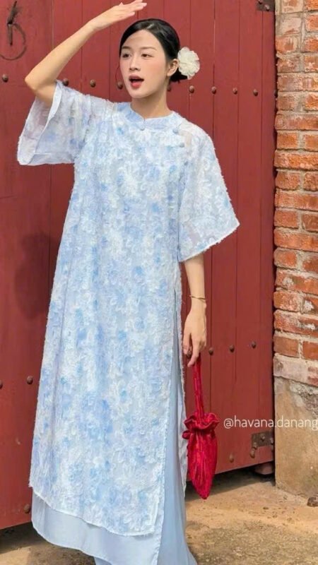 Cho Thuê Áo Dài Khảm Hoa Xanh Dương HVN ( Có Bigsize )