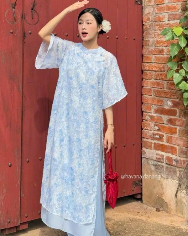 Cho Thuê Áo Dài Khảm Hoa Xanh Dương HVN ( Có Bigsize )
