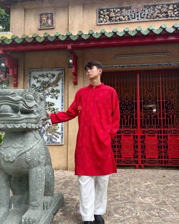 Cho Thuê Áo Dài Nam Hoa Hồng Nổi Đỏ ( CÓ BIGSIZE)