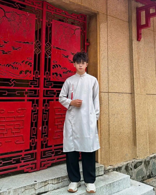 Cho Thuê Áo Dài Nam Nút Sao Xám