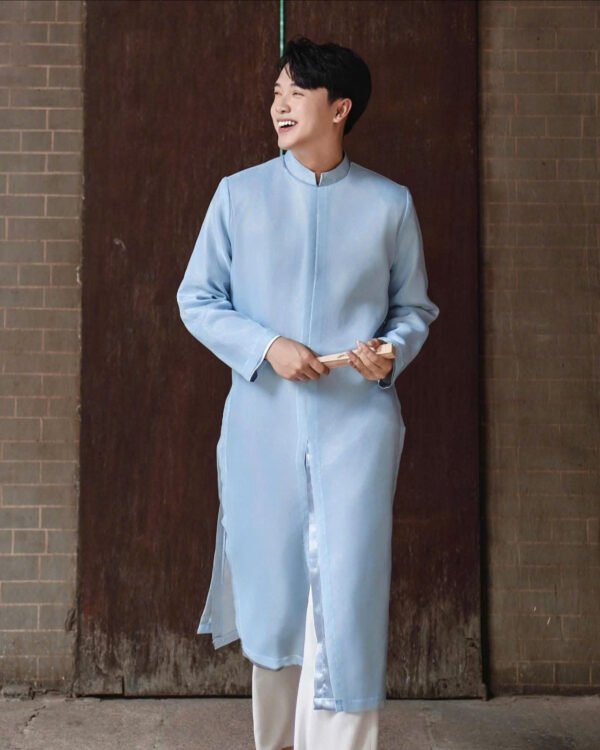 Cho Thuê Áo Dài Nam Voan Kính Xẻ Tà Xanh OAO (Có Bigsize)