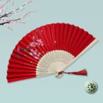 Cho Thuê Quạt Xòe Cầm Tay Đỏ Đào Hồng