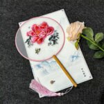 Cho Thuê Quạt Tròn Cổ Trang Hồng Mẫu Đơn