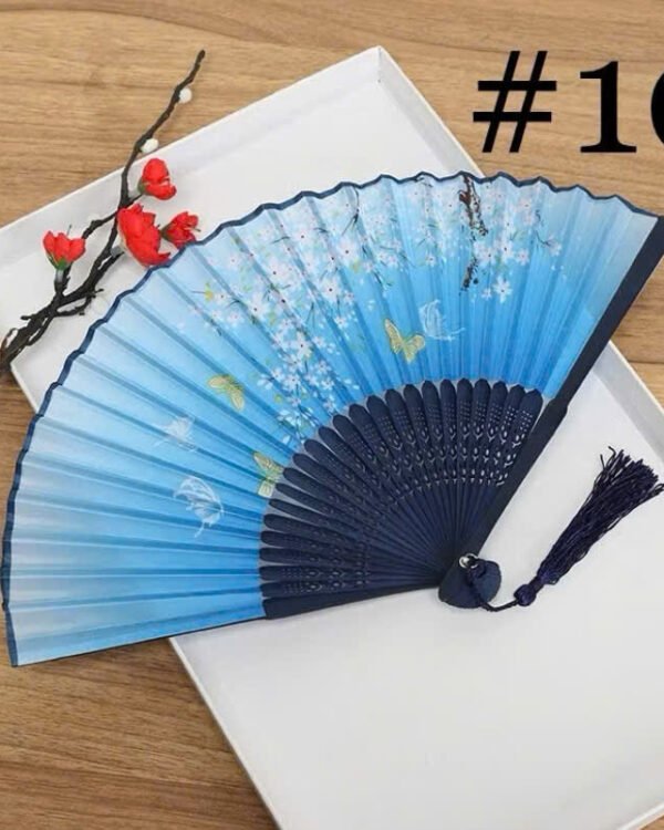 Cho Thuê Quạt Xoè Cầm Tay Xanh Hoa Bướm