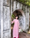 Cho Thuê Áo Dài Dún Hoa Anh Đào Hồng