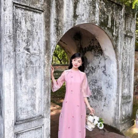 Cho Thuê Áo Dài Dún Hoa Anh Đào Hồng