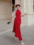 Cho Thuê Áo Dài Đỏ Uyên Cát Thêu Bướm AGUJA