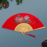 Cho Thuê Quạt Xòe Cầm Tay Đỏ Mẫu Đơn