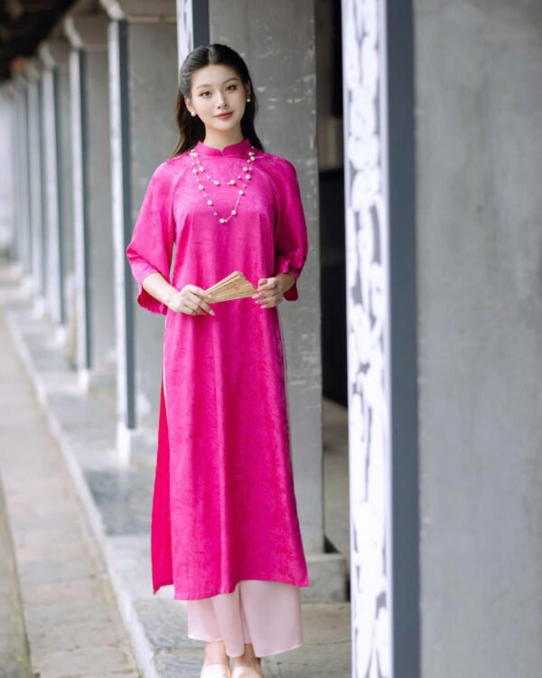 Cho Thuê Áo Dài Tây Thi Hoa Văn Hồng Đậm ( Có Bigsize )