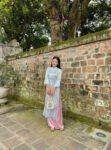 Cho Thuê Áo Dài Cổ Trụ Hoa Chìm Xanh Mint ( Có Bigsize )
