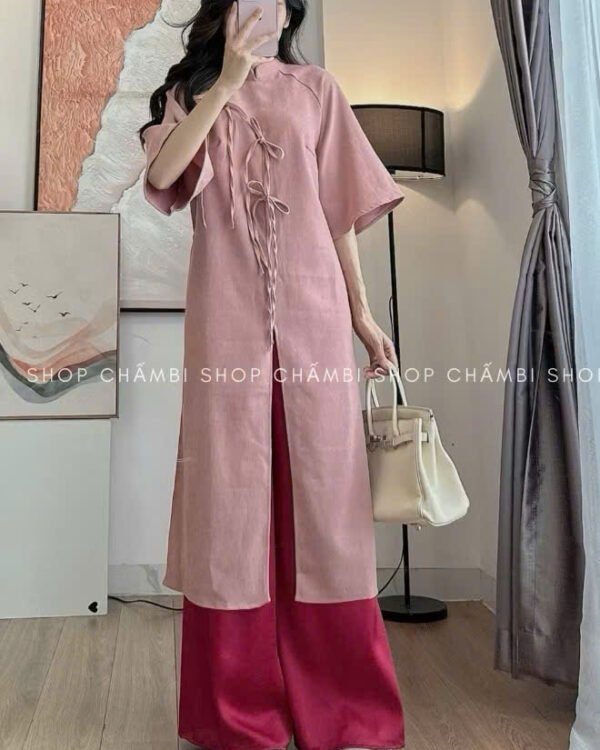 Cho Thuê Áo Dài Xẻ Tà Ba Nơ Hồng