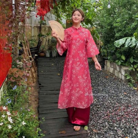 Cho Thuê Áo Dài Hoa Dâm Bụt Đỏ HVN ( Có Bigsize )