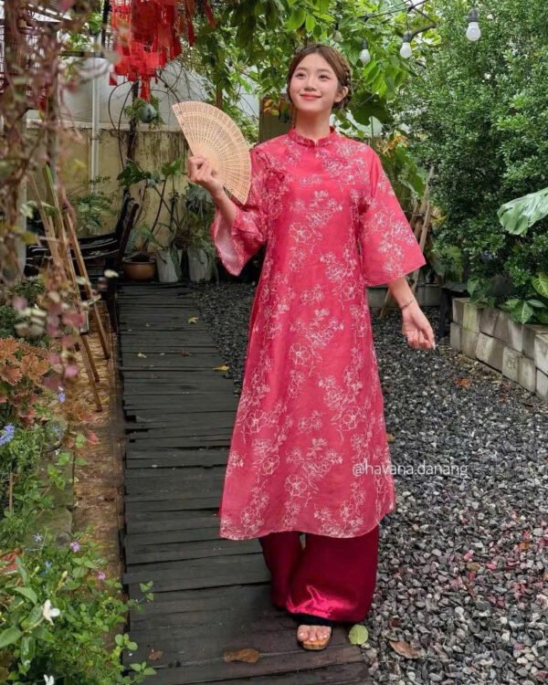 Cho Thuê Áo Dài Hoa Dâm Bụt Đỏ HVN ( Có Bigsize )