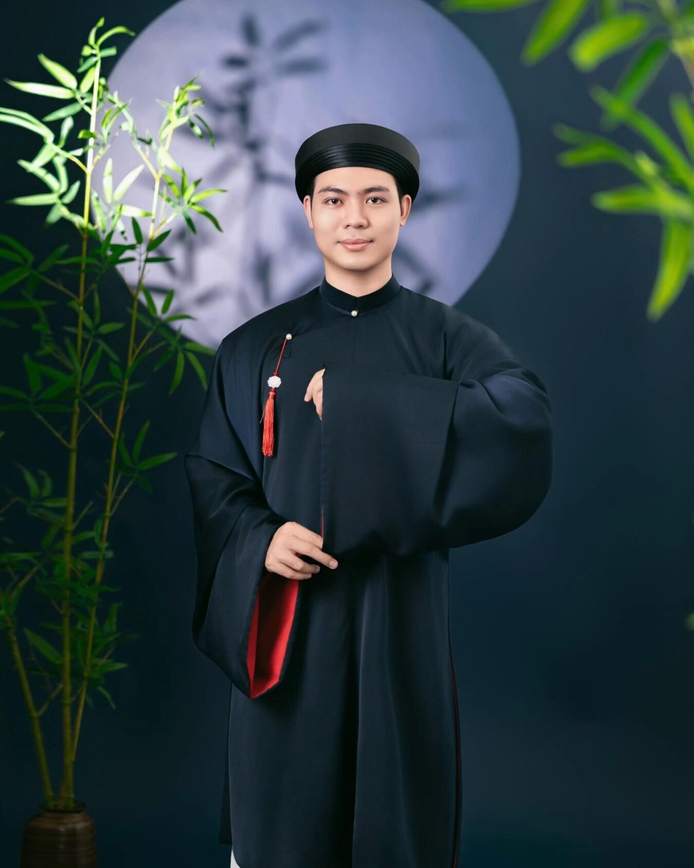 Cho Thuê Áo Tấc Nam Tay Thụng Tafta Đen (Freesize)