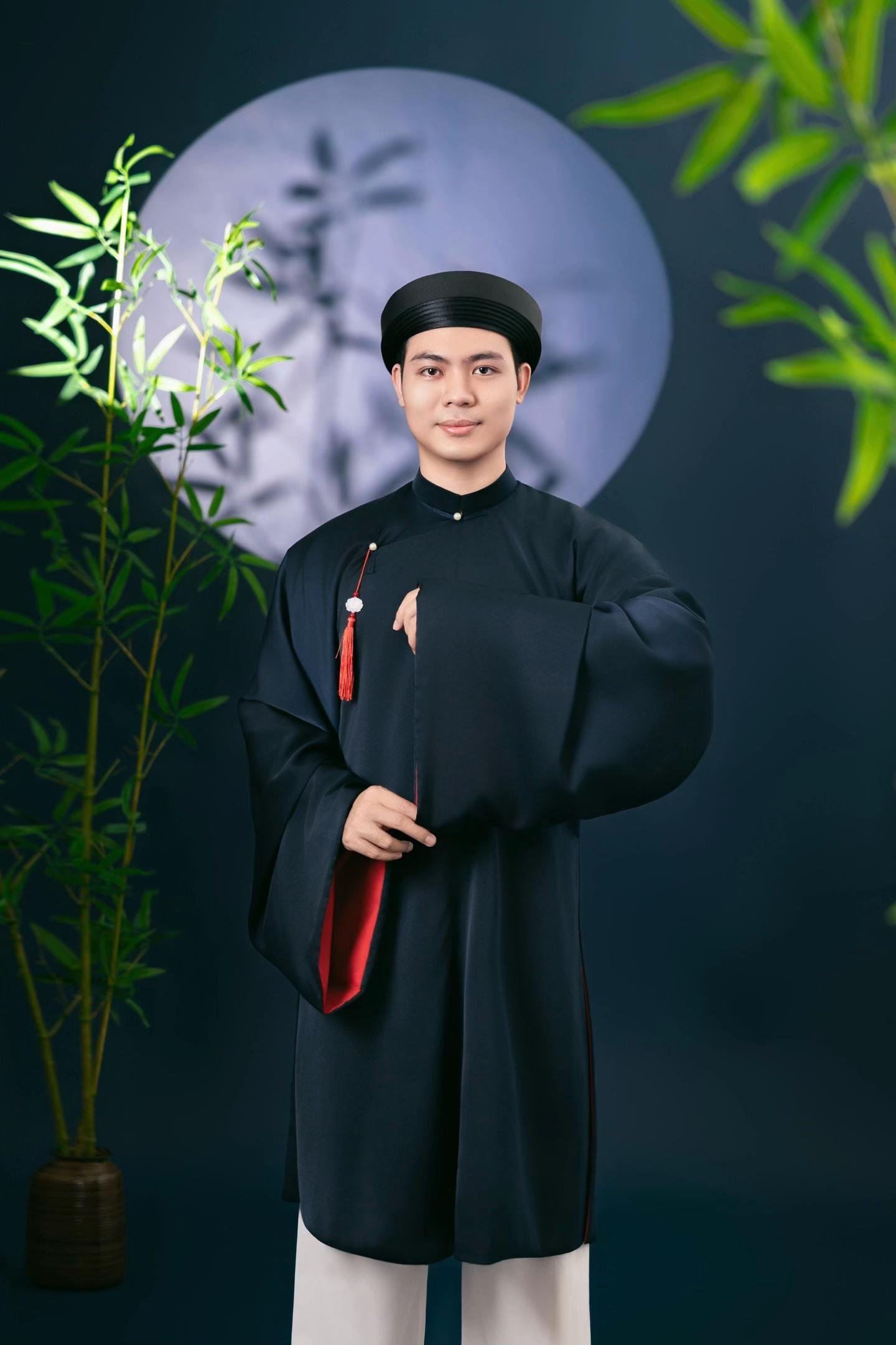 Cho Thuê Áo Tấc Nam Tay Thụng Tafta Đen (Freesize)