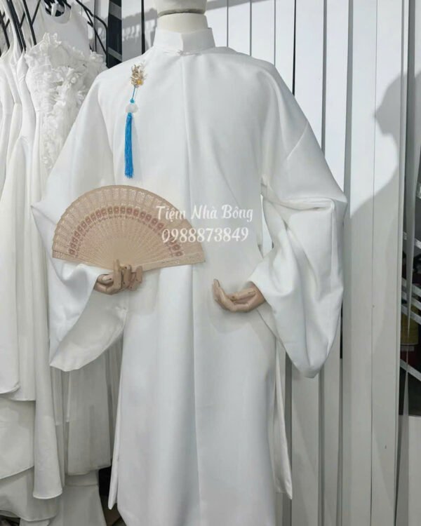 Cho Thuê Áo Tấc Nam Tay Thụng Tafta Trắng (Kèm Mấn)