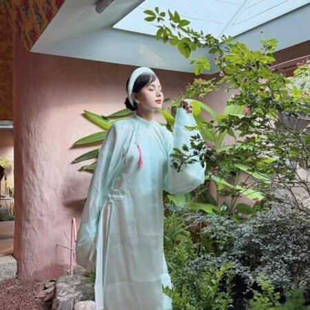 Cho Thuê Áo Tấc Nữ Tay Thụng Trơn Xanh Mint Nhạt (Kèm Mấn - Có Bigsize)