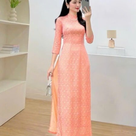 Cho Thuê Áo Dài Form Ôm Chuồn Chuồn Cam Đào (Có Bigsize)