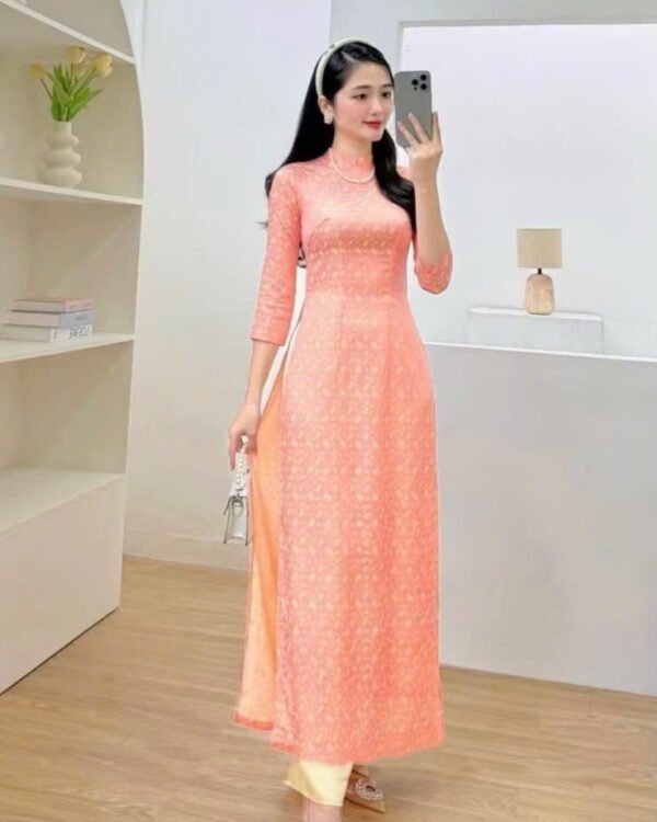 Cho Thuê Áo Dài Form Ôm Chuồn Chuồn Cam Đào (Có Bigsize)