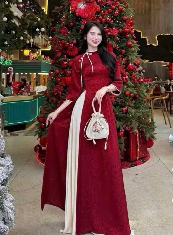 Cho Thuê Áo Dài Đỏ Nơ Cổ Kem (Có Bigsize)