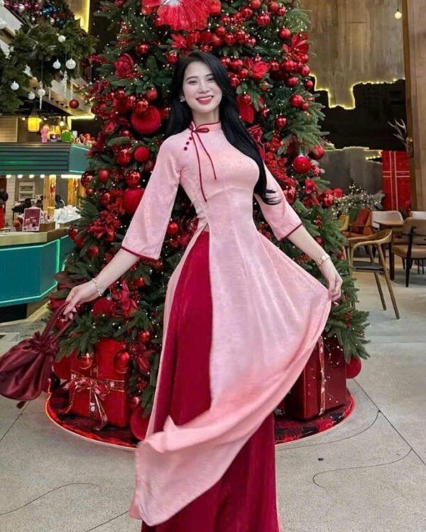 Cho Thuê Áo Dài Hồng Nơ Cổ Đỏ (Có Bigsize)