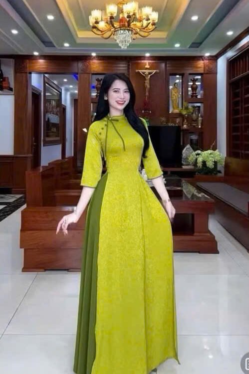 Cho Thuê Áo Dài Xanh Nơ Cổ Xanh Đậm (Có Bigsize)