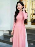 Cho Thuê Áo Dài Vân Gỗ Đính Đá Hồng Nhạt (Có Bigsize)